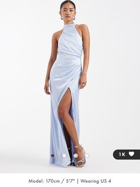 ASOS Pale Blue Halter Maxi Dress with High Thigh Slit